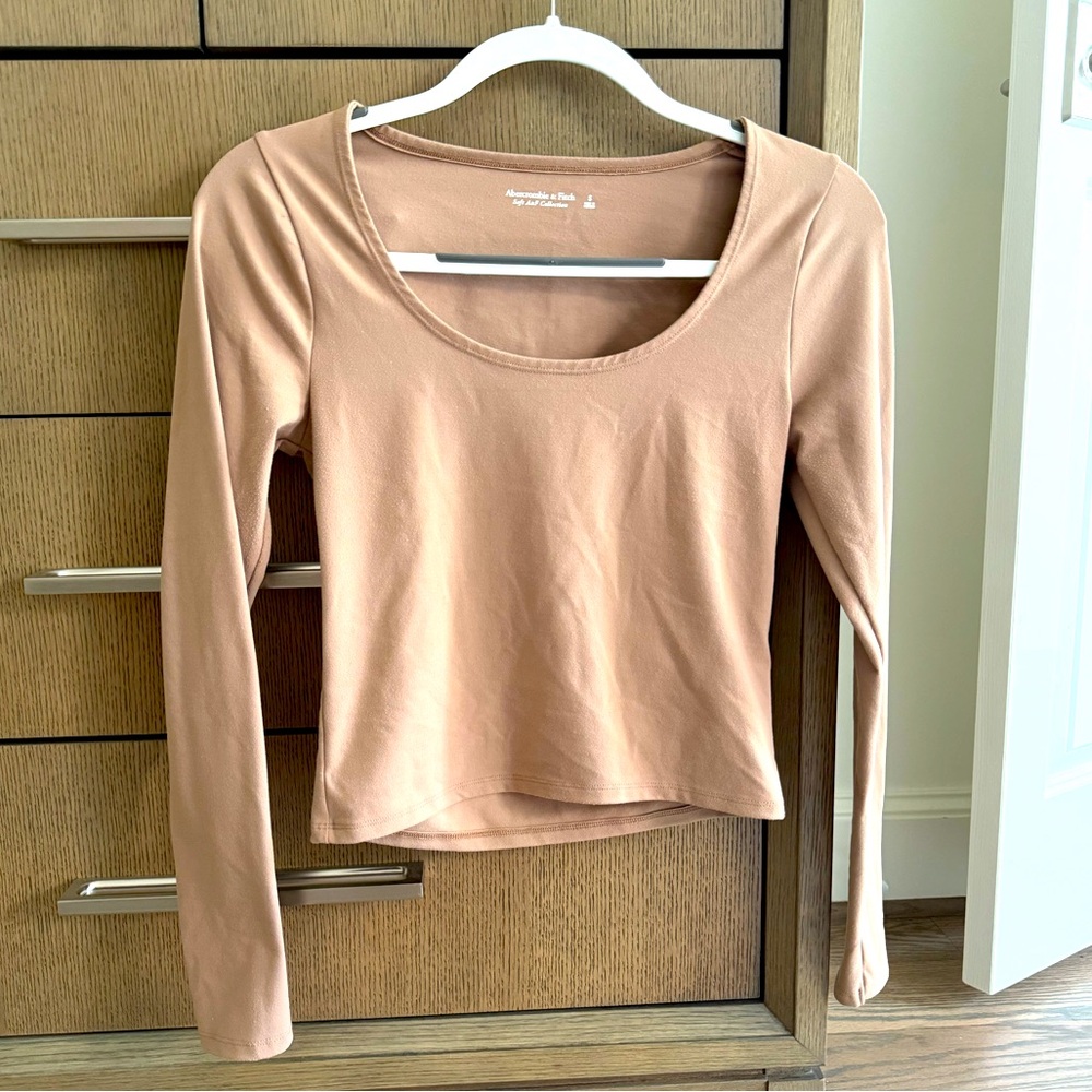 Abercrombie and Fitch Soft A&F Square Neck Cropped Long sleeve Top Neutral S